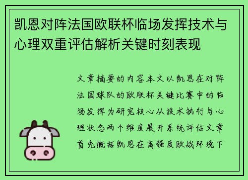 凯恩对阵法国欧联杯临场发挥技术与心理双重评估解析关键时刻表现