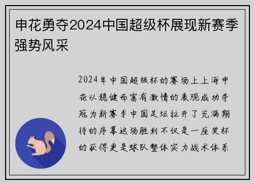 申花勇夺2024中国超级杯展现新赛季强势风采